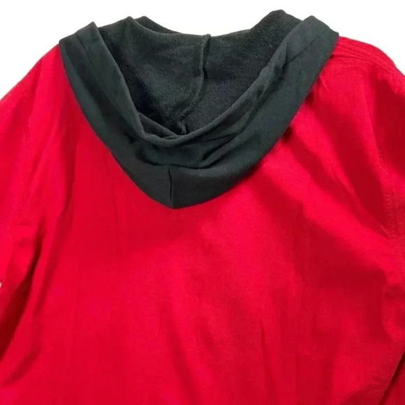 Hollister L Mens NWT LA California Ball Jersey Red Hooded Button Up Sweatshirt - Picture 5 of 9